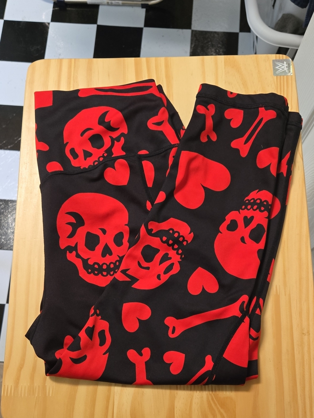 Constantly Varied Gear Black Leggings with Red Skull & Heart Print
